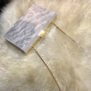 White marble design box clutch